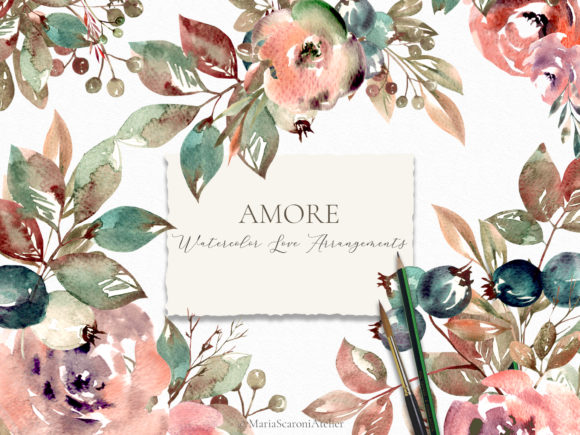 Download Amore Watercolor Floral Arrangements - Premium Resources
