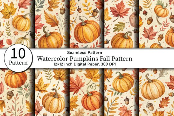 Download Watercolor Pumpkins Fall Pattern - Fall pattern Collection