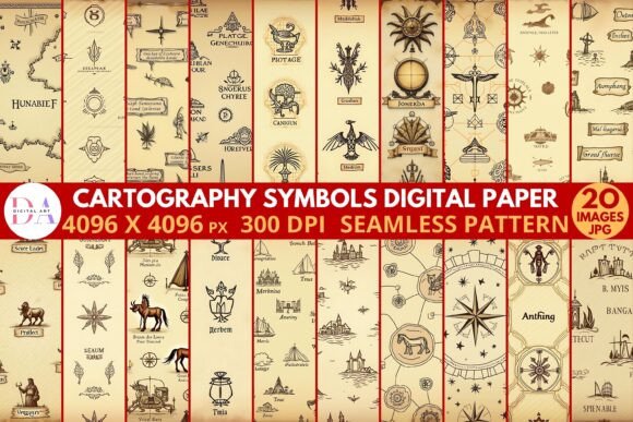 Download Cartography Symbols Digital Paper - Cartography Collection